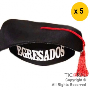 SOMBRERO EGRESADOS JERSEY NEGRO CON IMPRESION x 5